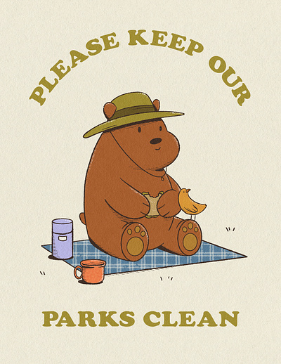 Please Keep Our Parks Clean bear branding character illustration ink merch nature organic outdoors poster typography