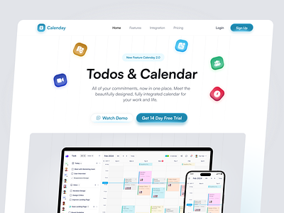 Landing Page Calenday: Project Management Calendar calendar calendar app calendar landing page design landing page landingpage todo app ui