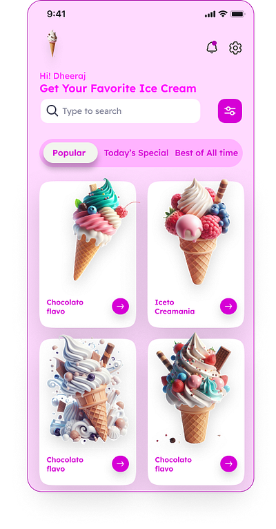 Ice Cream Selling app 3d branding logo motion graphics ui
