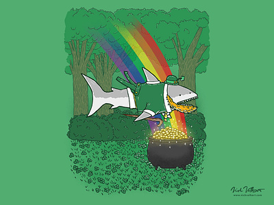 The Luck Shark clovers gold illustration illustrator irish leprechaun lucky pot of gold rainbow shamrocks shark st patricks day