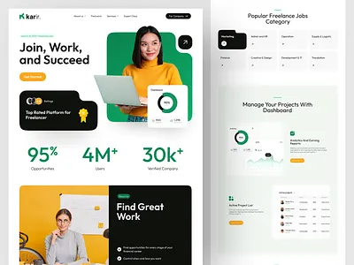 Karir - Freelancer Landing Page career portal career website design figma freelance job freelancer portal freelancer website graphic design green job portal landing page landing page design minimal ui ui design website website design yellow