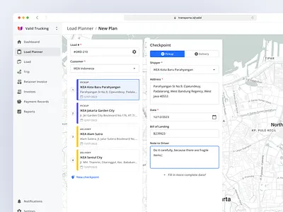 Transporta - New Load Plan delivery form logictic management map pickup product design route shipping trucking ui ux web app webapp