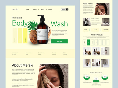Meraki - Beauty Product Website beauty clean cosmetics cream ecommerce homepage landing landing page lotion minimal online store product design product details shopify small store typography ui ux web design website