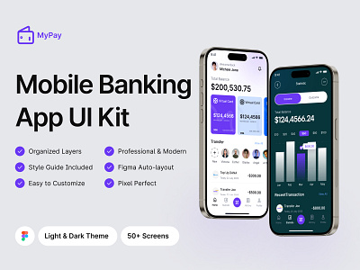 MyPay - Mobile Banking App app bank bank app banking banking app card credit card dark mode finance finance app financial fintech ios light mode mobile mobile app design transactions ui ui kit ux