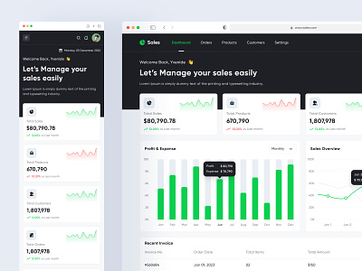 Sales Dashboard - Responsive admin ui cms design crm design dark dashboard dark dashboard design dark ui dashboard design dashboard ui design dashboard ux design minimal design responsive design responsive ui design saas design sales dashboard user interface