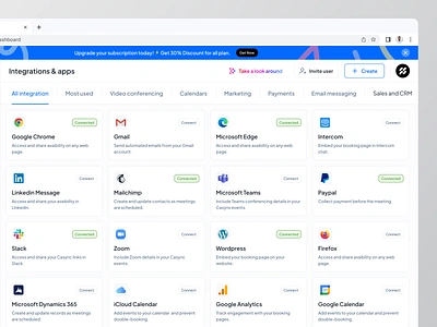 Integrations Page app cansaas clean dashboard integration integrations integrations page minimal minimalist product design saas saas design setting web app