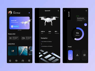 "SYMA W1 Drone Control App - Soar to New Heights!" app dark drone controller application minimalistic modern trending ui typography ui