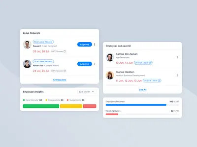 Employee Management Cards for HRM beautiful branding crm dashboard design employee graphic design hrm illustration landing page logo recruitment ui ux