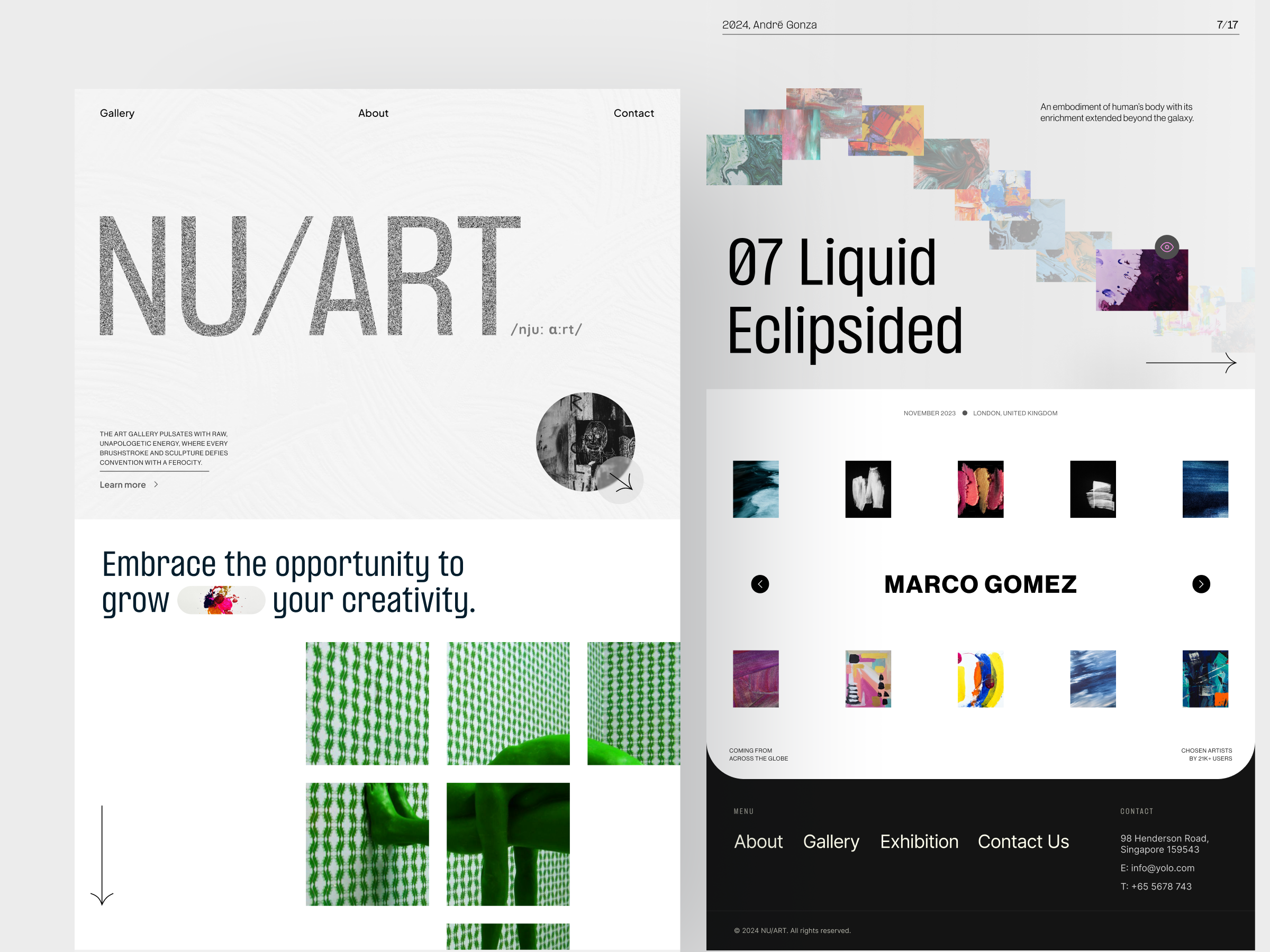NU/ART : Art Gallery Landing Page artists clean design desktop gallery landing page layout minimalist photos pictures swiss ui uiux ux website