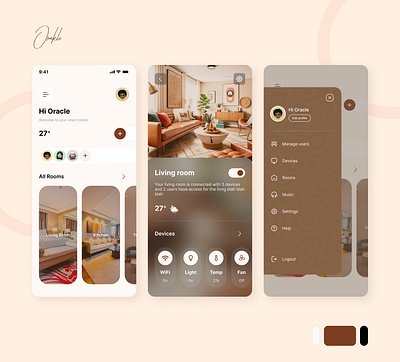 Home Management Mobile App brown clean design mobile ui