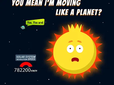 the Sun's speed as astro pop astronomy character design comics cute graphic design illustration revolution speed science humour science joke solar system the earth the sun