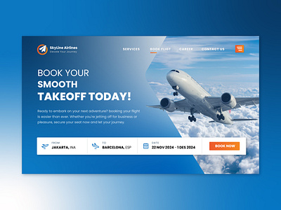 Landing Page Flight Airport - Sky Line Airlines boarding pass travel design web design