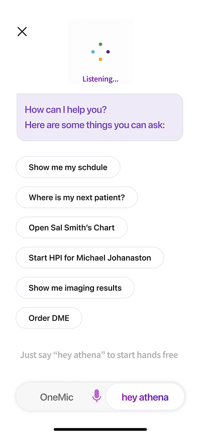 Hey athena - athenahealth's Voice assistant animation in app education ux voice