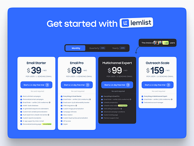 New lemlist pricing plans billing email lemlist lempire linkedin page pricing pricing page pricing plans prospection saas saas website sales sales engagement social proof website