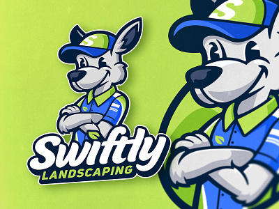SWIFTLY Landscaping Kangaroo Mascot Logo bold branddesign branding character gaming logo graphic design homeservice identity design illustration logo logodesign mascot smallbusiness sportslogo