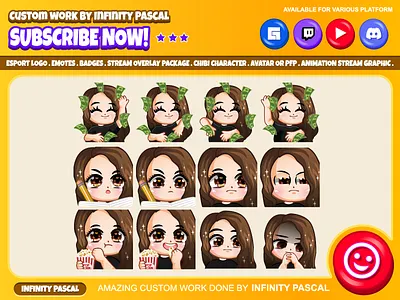 💰Custom Chibi Girl Emotes💰 2d animation artwork chibi girl concept art content creator custom design digital illustration discord emotes emote commission facebook emotes graphic design loyalty badges motion graphics open commission original character streamer twitch design twitch emotes youtube emotes