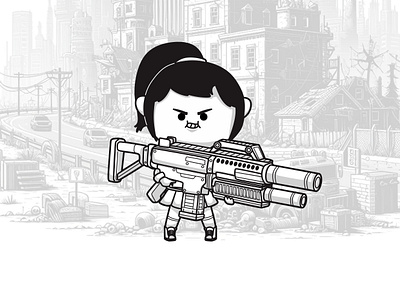 Cute Girl with a Big Gun big cartoon character character design cute design girl graphic design gun illustration vector