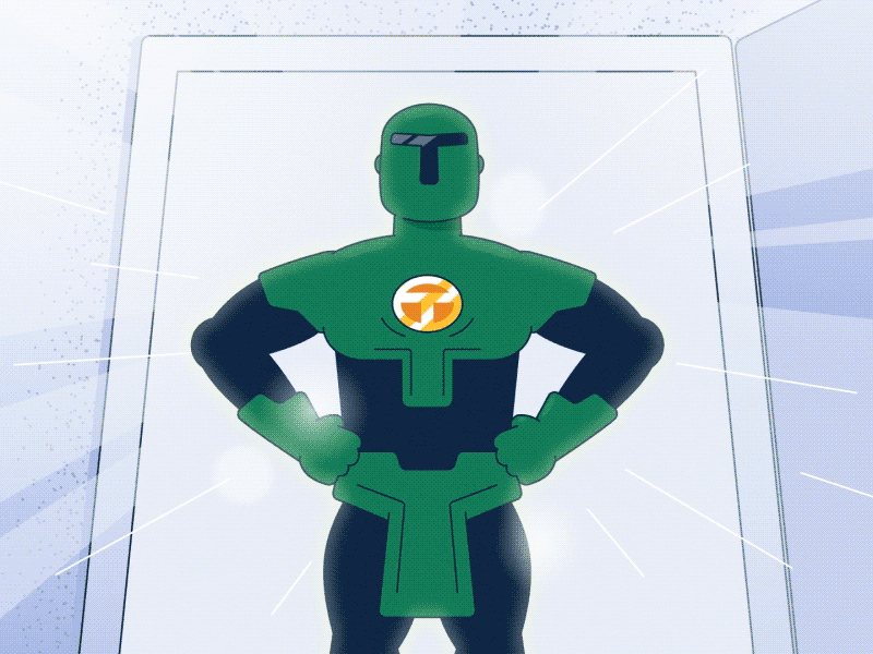 Superhero 2d action animation comic book crypto explainer gif hero loop motion graphics startup super