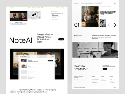 AI-Powered Notes - Landing Page ai animation framer landing page minimal noteai pixelatestudio saas swiss design ui design uiux website