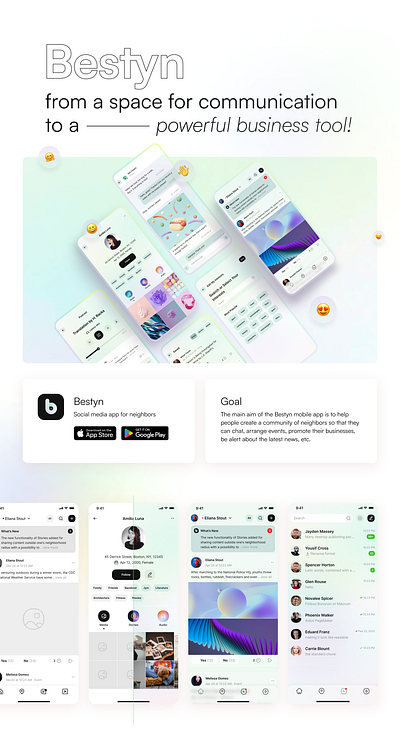 Bestyn – All-in-one Solution App for Local Businesses app design application interface design messenger mobile app social media social network ui ux