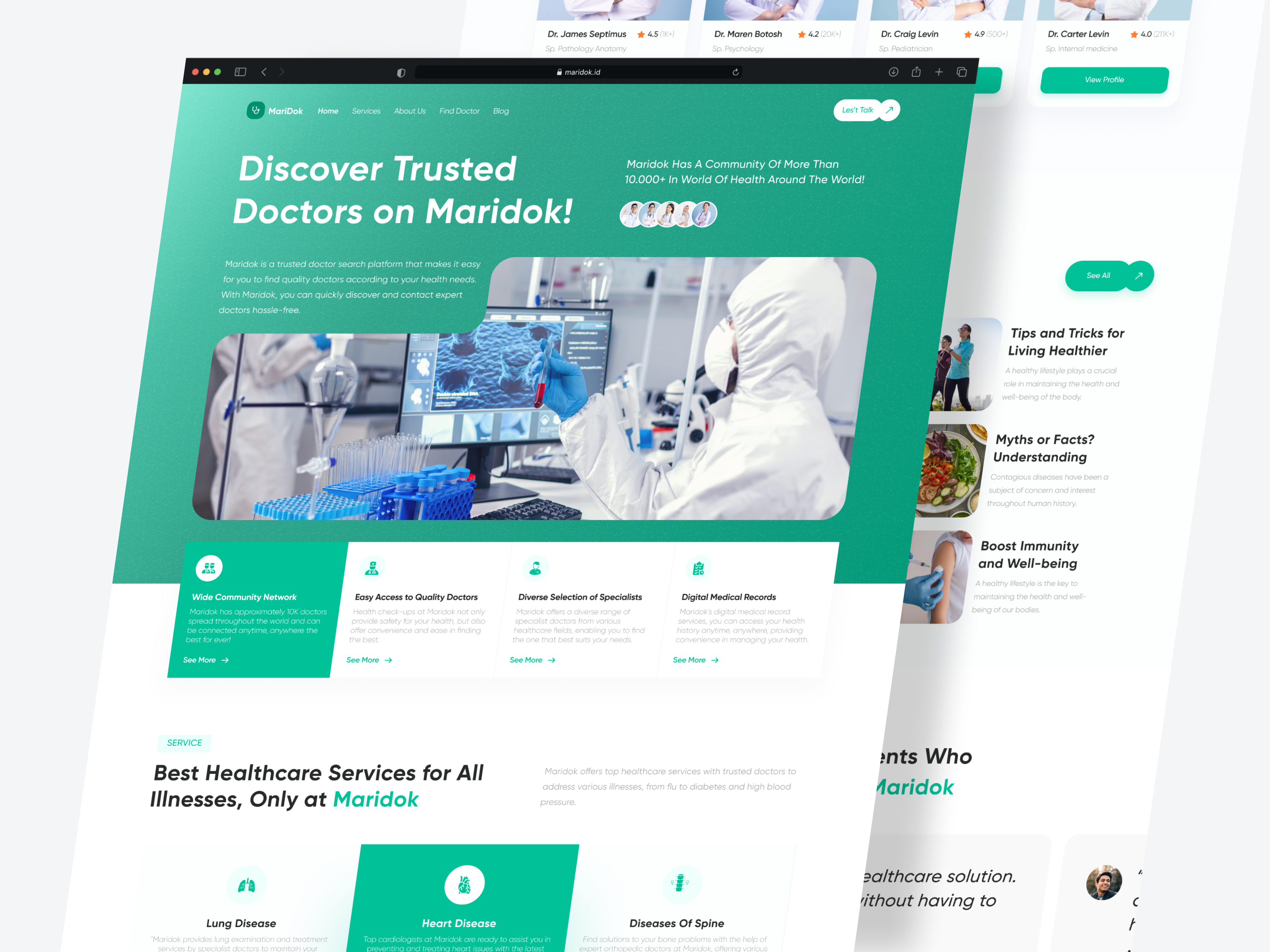 MariDok - Website Health Care Landing Page 2d 3d 3d animation animation app branding design graphic design health illustration landing page logo minimal mobile design mobile ui motion graphics ui ui8 ux website