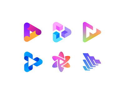 Play Buttons 3d atomic brand branding connection cubes design flow gradient identity layers logo logodesign media paper play play button symbol