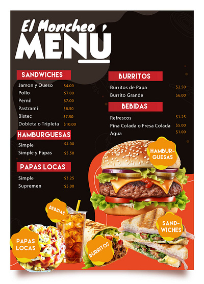 Menu design for El Moncheo art bugger downsign food graphic design menu restaurant sam omo sandwich