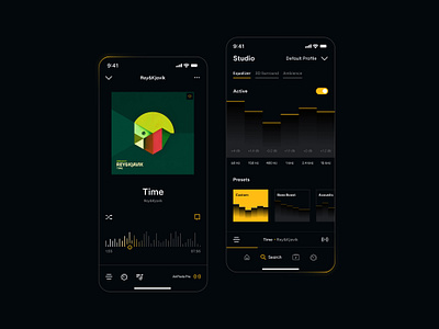 Music Player with EQ control app audio player dark mode equalizer interface mobile music app sound control ui uiux ux
