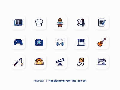 Hobbies and Free Time Icon Set activities filled line icon flat icon free time hobbies icon icon design icon pack icon set leisure line icon passion ui