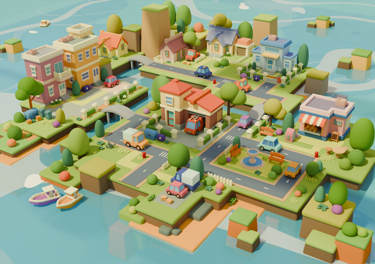 Stylized 3D town by Tahorin Binta Jaman on Dribbble