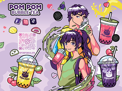 Pom Pom bubble tea showcase design anime style branding bubble tea character cold tea graphic design illustration illustrations showcase showcase design tea