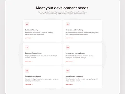 Solutions section layout 🍽️ card design landing page minimal red section solutions ui ux website