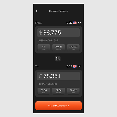 Currency Conversion UI app branding convert currency design exchange ui ux vector