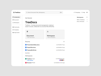 TreeDocs - Docs app clean component dashboard design design system docs document figma file landing page light minimalist modal page ui ui design ui kit widget workspace
