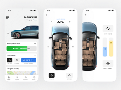 Electric Car Companion App - Design Concept 🏎️ 3d animation app design application design branding design design thinking electric car app motion graphics product design product designer ui ui ux ui ux designing ux vector