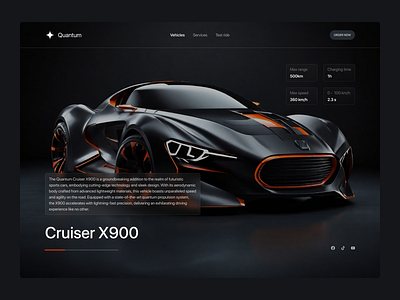 Cruiser X900 - Vehicle Futuristic Landing Page brutal design car cyberpunk dark design dark theme design future futuristic design graphic design hero hero section landing page minimal modern modern design product design ui ux vehicle web design