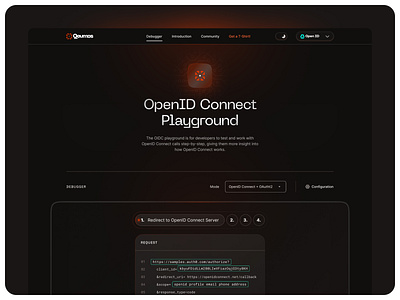 openID | debugger | landing code dark landing page dark theme debugger dev dev tool homepage landing no code openid