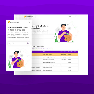 Landing Section Design: Bank Rate Nepal bank finance fintech money product design purple ui ux web design website