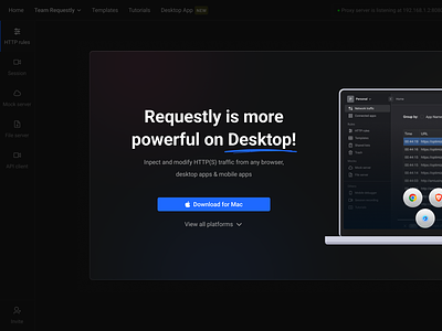 Desktop, Browser & Extension App - Requestly api app branding browser chrome dashboard design desktop dev extension frontend http network requestly rules server ui ux web website