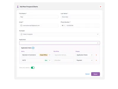 Prospect Management UI for Our ERP System add prospects application clients create design erp inspiration minimal modal modern raja saas ui ux