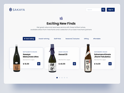 Sakaya - Website Design blue bottles carrousel design ecommerce hong kong odoo sakaya sake shop slider ui ux web website