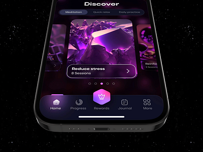 VR Meditation App Teaser 3d ai animation app design clean dark mode inspiration interface ios iphone mockup meditation app mobile motion graphics ui vr