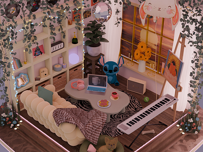 Cozy Isometric Room In Blender 3D also My First Work 3d 3dart 3ddesign 3dmodel 3dmodelling blender blender3d blendercommunity blendercycles blenderrender blendersrtist cozyroom dailyrender digitalart gameart gamedev isometricart isometricroom roomdesign stitch