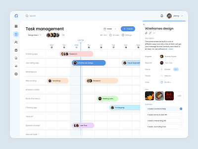 Task management dashboard admin collaboration dashboard design desktop gantt interface layout management navigation producttivity sidebar table task tasks team ui ux