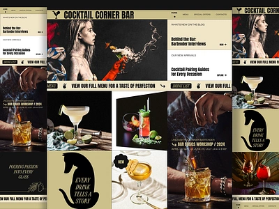 Bar Website Concept bar black branding brown cafe cocktail concept dark design drinks food home page inhensweb landing pub restaurant ui website