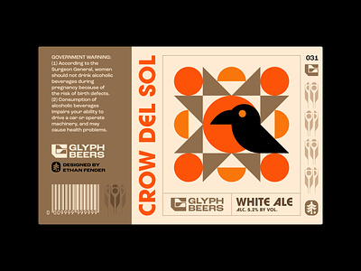Glyph Beer 31 ale beer beer label bird corbeau corvus crow fabric fall icon logo nature orange raven sol solar sun symbol textile white ale