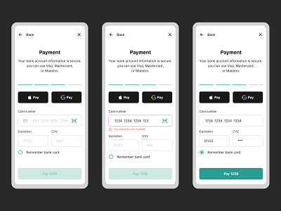 Filling out credit card data form mobile ui