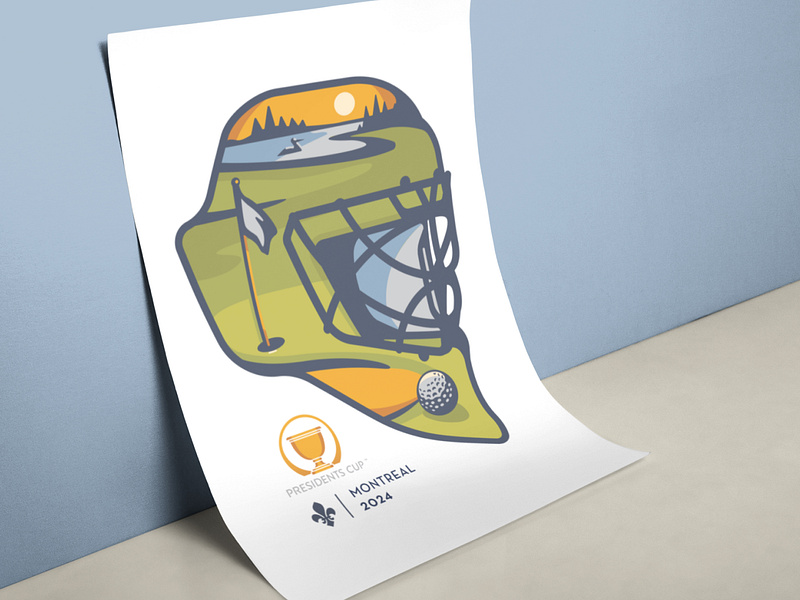Presidents Cup Montreal Illustration canada canadian flag goalie goalie mask golf golf course helmet hockey illustration lake loon mask montreal nature outdoor pga pin pond poster