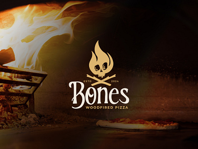 Bones Woodfired Pizza branding food logo pirate pizza pizzeria restaurant skull skull and bones