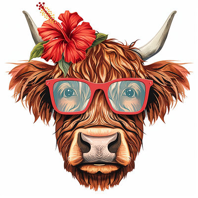 Cute Cow Illustration Vector With Hibiscus Flower 3d animation branding design graphic design illustration logo merch by amazon motion graphics typography ui ux vector